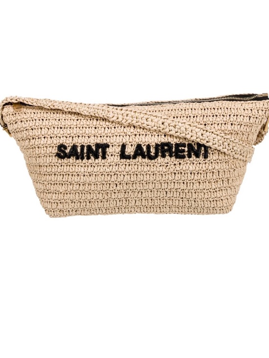 Saint Laurent Handbags - BNWT Saint Laurent Beige Raffia Pouch with Black Logo